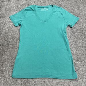 Eddie Bauer Basic T-Shirt Womens Medium Teal Blue Short Sleeve V-Neck Cotton Tee
